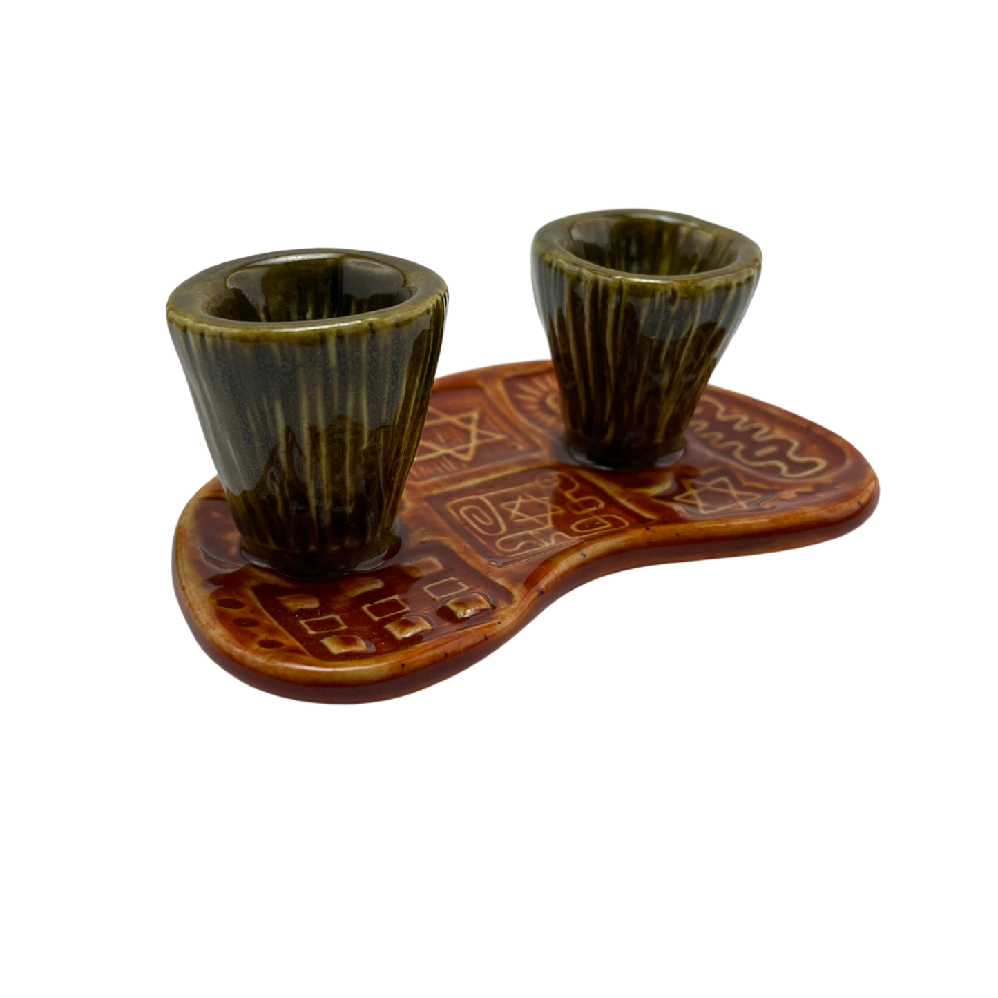 Shabbat Candle Holders - Amber Honey and Olive Green