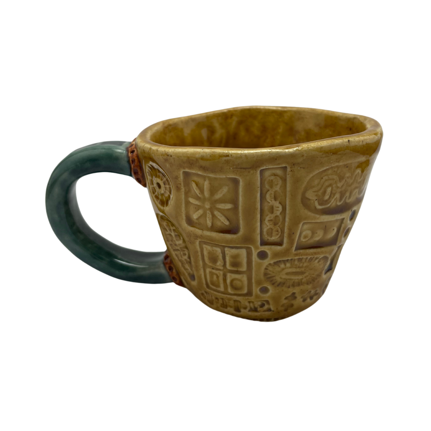 Handcrafted Stoneware Mug - Deli Mustard Yellow and Tayer Teal