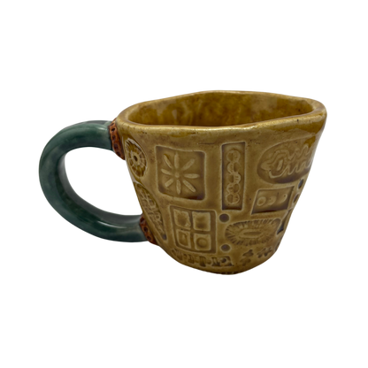 Handcrafted Stoneware Mug - Deli Mustard Yellow and Tayer Teal