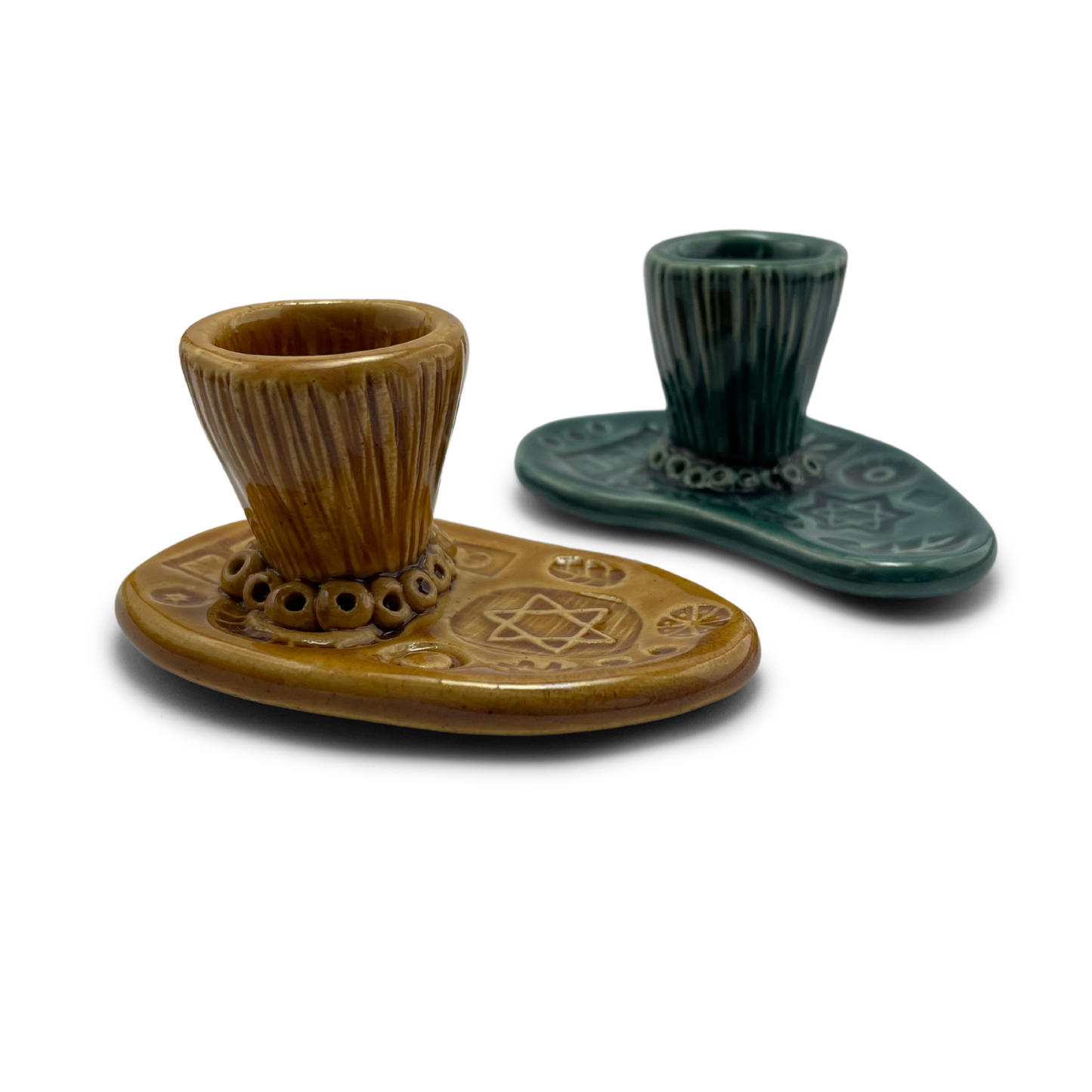 Shabbat Candle Holder Set - Tayer Teal and Deli Mustard Yellow