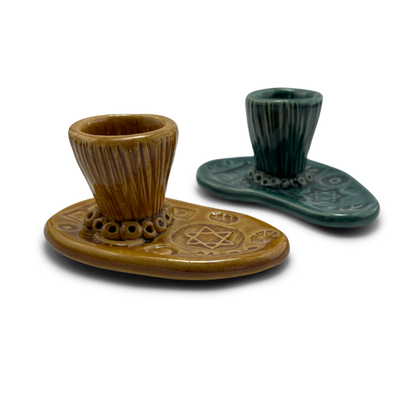 Shabbat Candle Holder Set - Tayer Teal and Deli Mustard Yellow