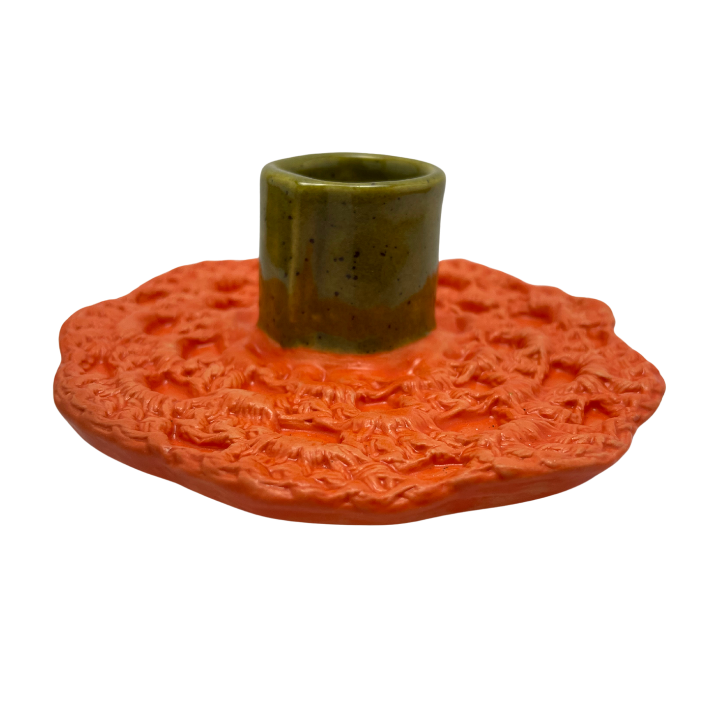 Ceramic Crochet Candle Holder - Osher Orange and Kosher Dill Green