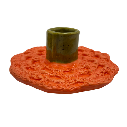 Ceramic Crochet Candle Holder - Osher Orange and Kosher Dill Green