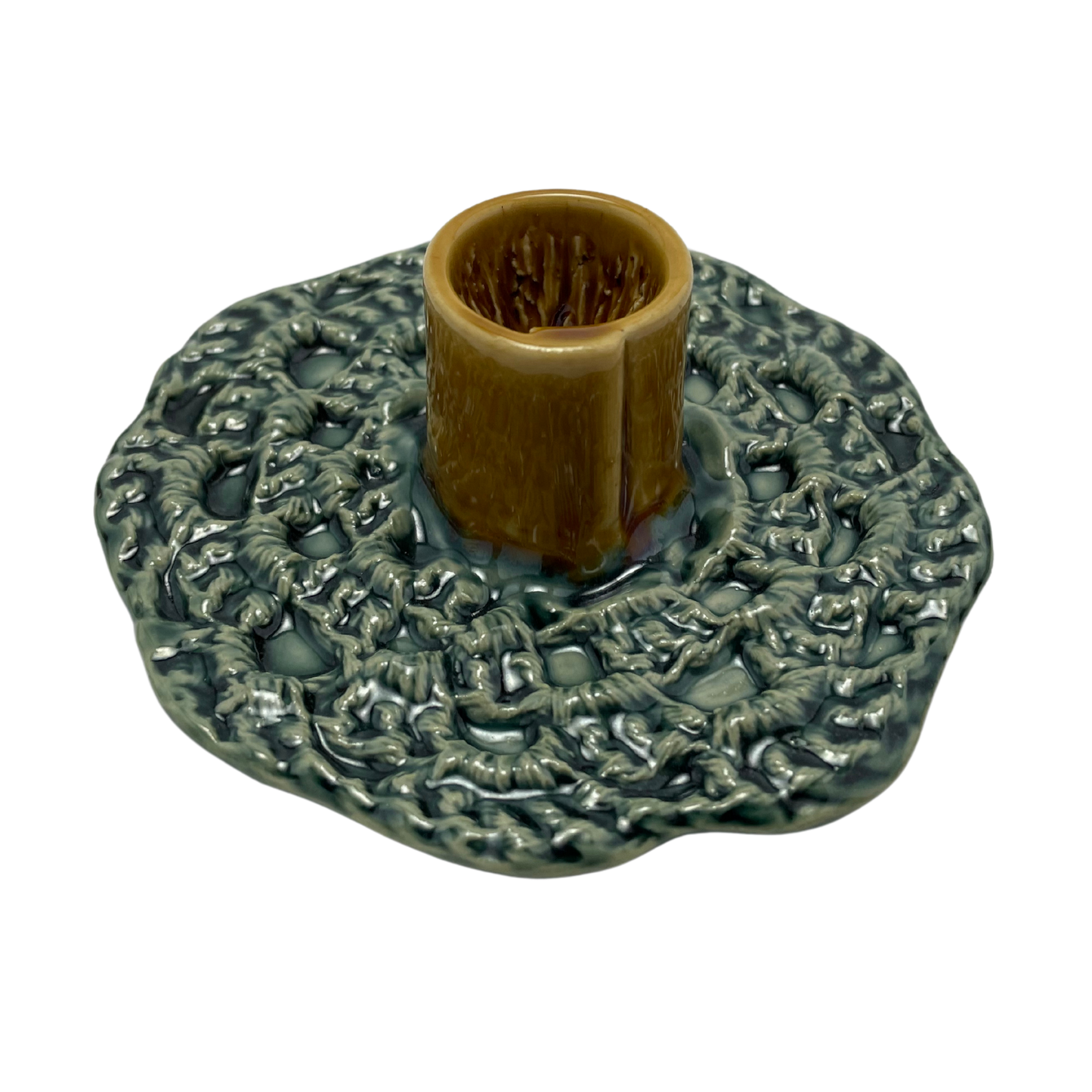 Ceramic Crochet Candle Holder - Tayer Teal and Deli Mustard Yellow