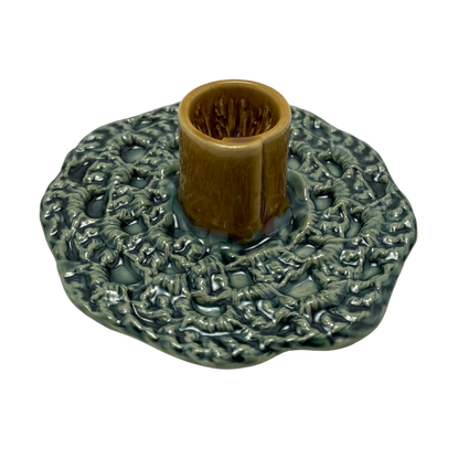 Ceramic Crochet Candle Holder - Tayer Teal and Deli Mustard Yellow