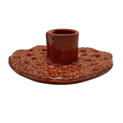 Ceramic Crochet Candle Holder - Charoset Burnt Orange