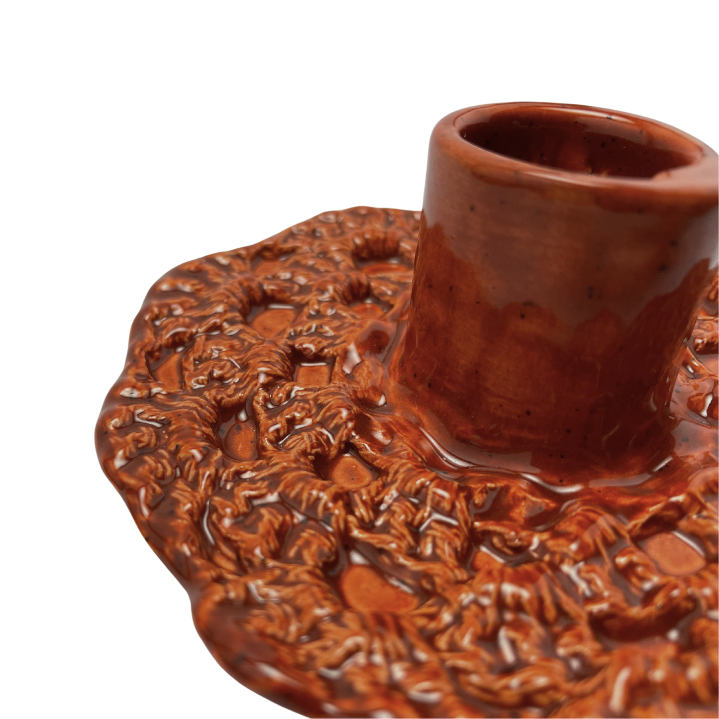 Ceramic Crochet Candle Holder - Charoset Burnt Orange