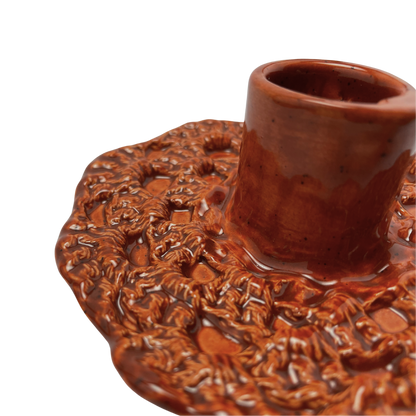 Ceramic Crochet Candle Holder - Charoset Burnt Orange