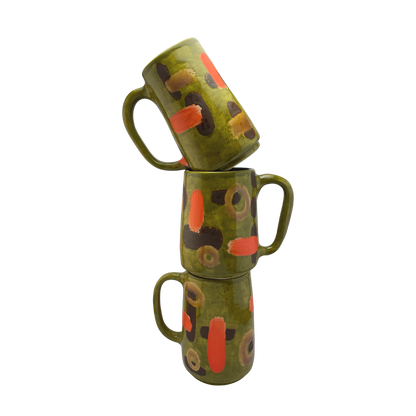 Large Mug with Handle - Kosher Dill Green with Shapes