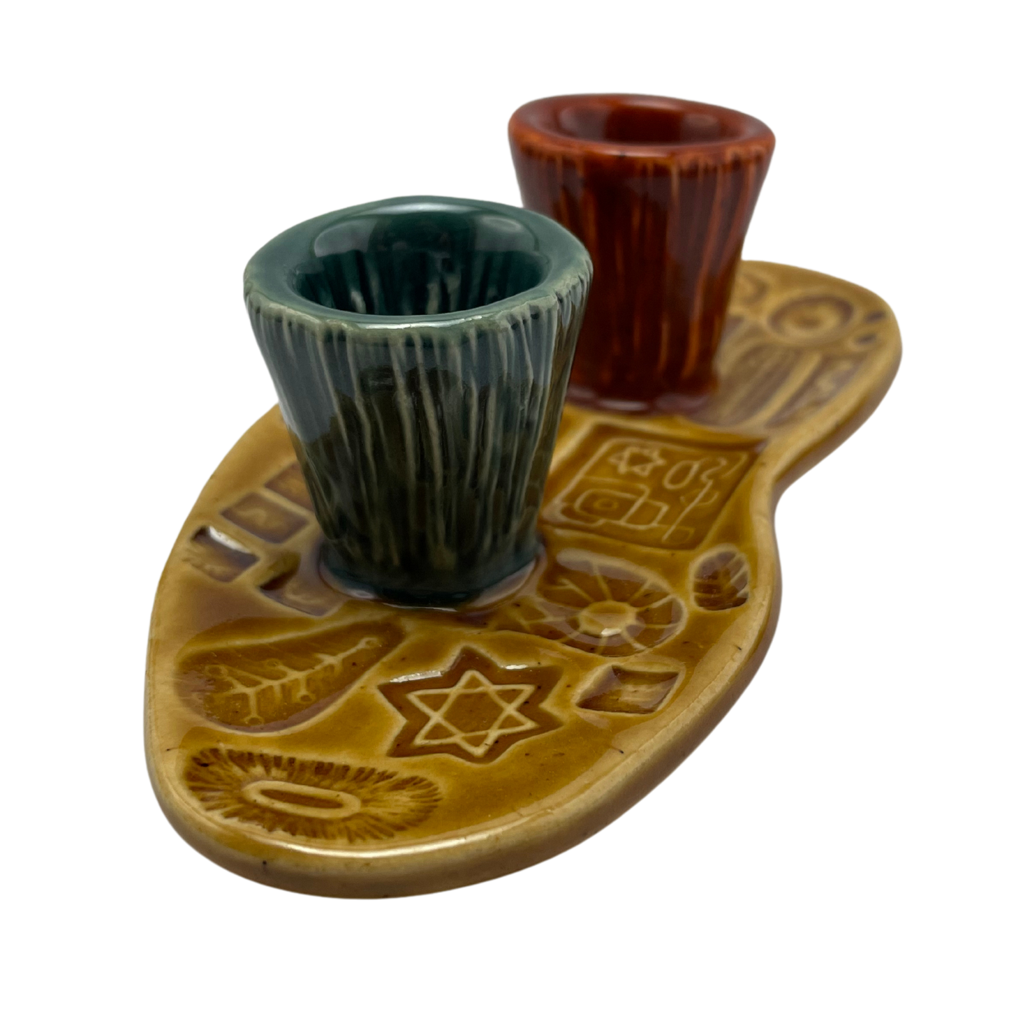 Shabbat Candle Holders - Deli Mustard Yellow, Charoset Burnt Orange, and Tayer Teal