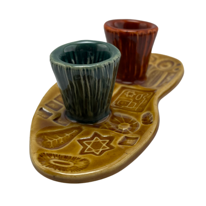 Shabbat Candle Holders - Deli Mustard Yellow, Charoset Burnt Orange, and Tayer Teal