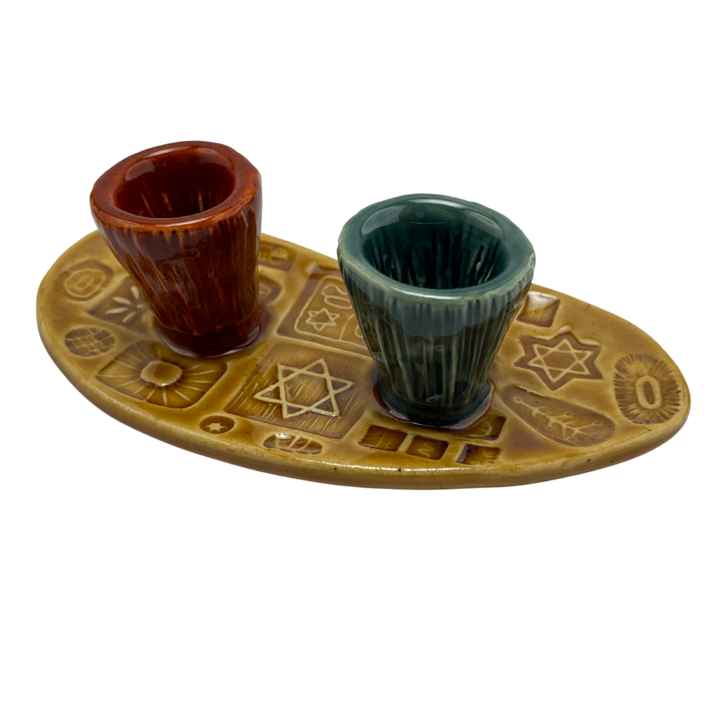 Shabbat Candle Holders - Deli Mustard Yellow, Charoset Burnt Orange, and Tayer Teal