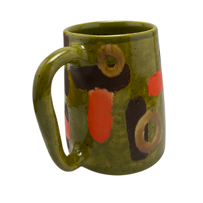 Large Mug with Handle - Kosher Dill Green with Shapes