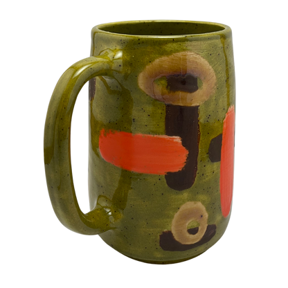 Large Mug with Handle - Kosher Dill Green with Shapes