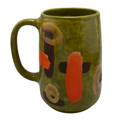 Large Mug with Handle - Kosher Dill Green with Shapes