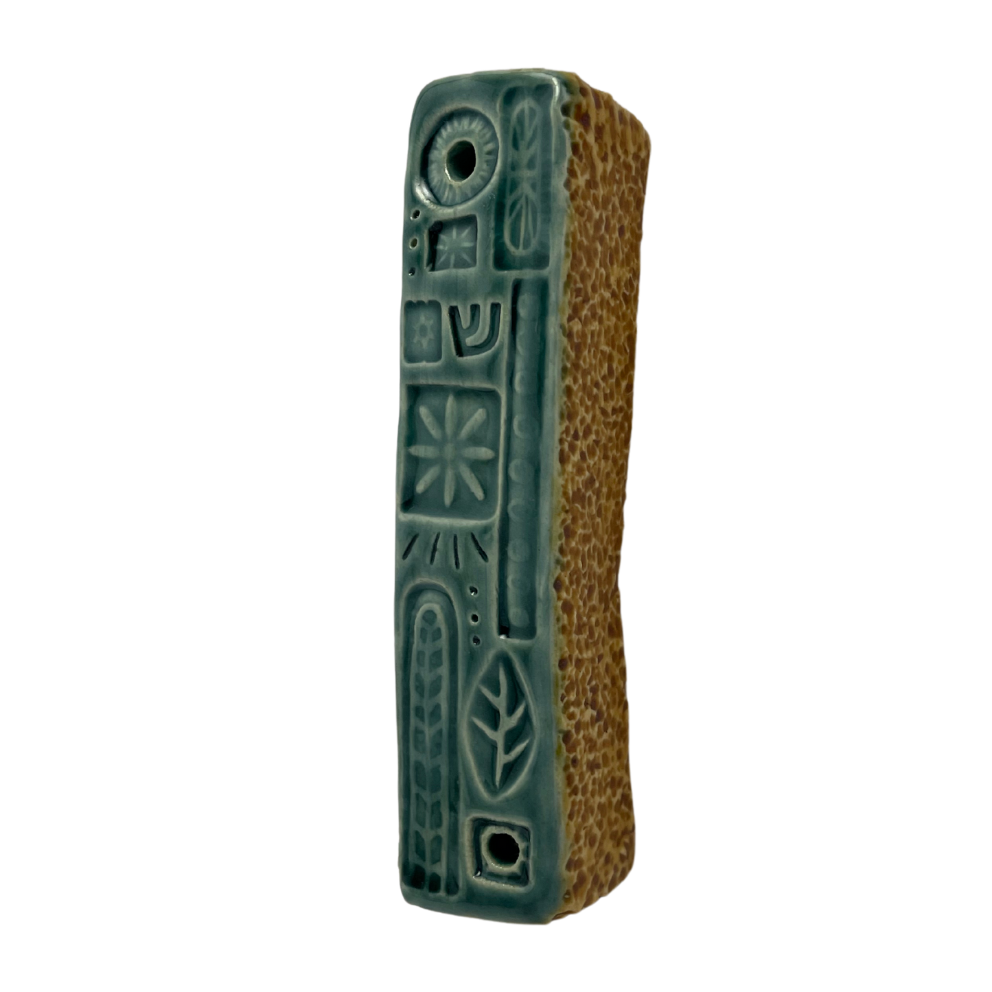 Handcrafted Mezuzah - Tayer Teal and Deli Mustard Yellow